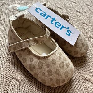 NWT Carter's Baby Girl Shoes, Tan Leopard Mary Janes, Size 2 / 3-6 Months